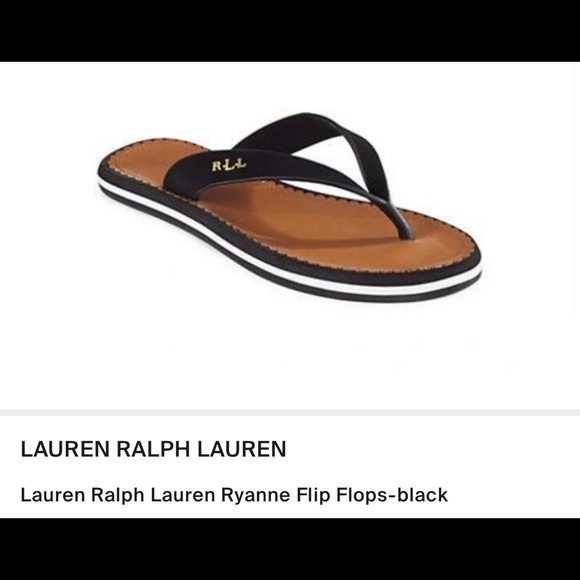 Lauren Ralph Lauren Shoes | Lauren Ralph Lauren || Ryanne J Black Flip-Flops. Sz. 9b | Color: Black/Tan | Size: 9 | Carrenisaac05's Closet